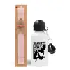 Easter Set, metallic aluminum bottle (500ml) & aromatic flat Easter candle (30cm) (PINK)