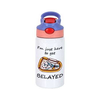 I'm just here to get Belayed, Children's hot water bottle, stainless steel, with safety straw, pink/purple (350ml)