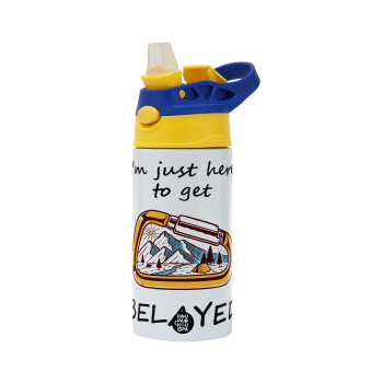 I'm just here to get Belayed, Children's hot water bottle, stainless steel, with safety straw, green, blue (360ml) BPA FREE