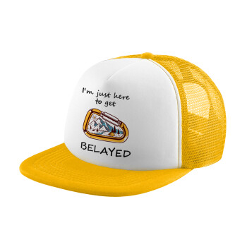I'm just here to get Belayed, Καπέλο παιδικό Soft Trucker με Δίχτυ ΚΙΤΡΙΝΟ/ΛΕΥΚΟ (POLYESTER, ΠΑΙΔΙΚΟ, ONE SIZE)
