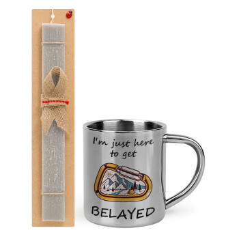 I'm just here to get Belayed, Easter Set, metallic thermal cup (300ml) & Easter aromatic flat candle (30cm) (GRAY)