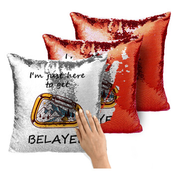 I'm just here to get Belayed, Μαξιλάρι καναπέ Μαγικό Κόκκινο με πούλιες 40x40cm περιέχεται το γέμισμα