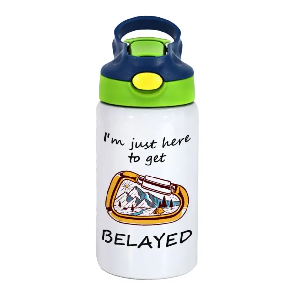 I'm just here to get Belayed — Children's hot water bottle, stainless steel, with safety straw, green, blue (350ml)