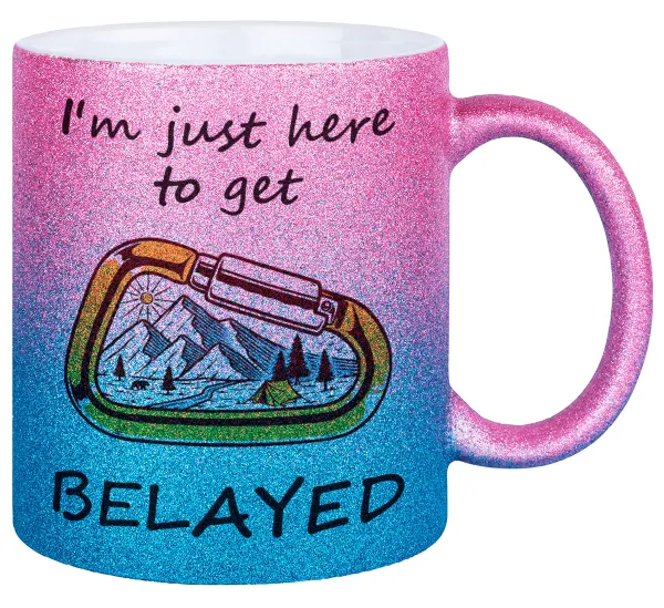 I'm just here to get Belayed — Κούπα Χρυσή/Μπλε Glitter, κεραμική, 330ml