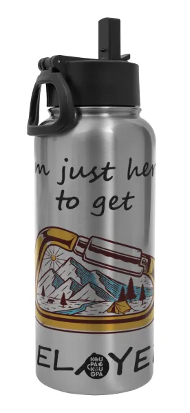 I'm just here to get Belayed — Metal mug thermo Silver with Straw and Spout Lid (Stainless steel), double wall, 950ml