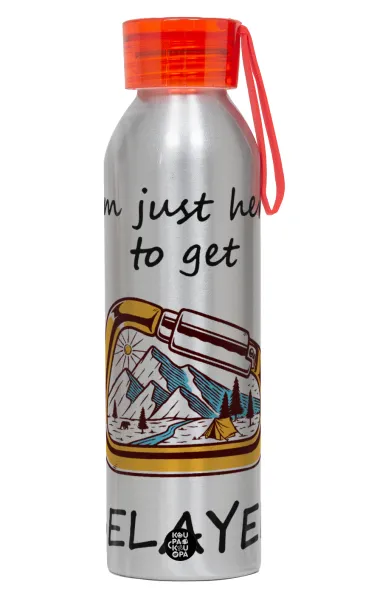 I'm just here to get Belayed — Aluminum Sports Bottle 650ml – Silver with Red Cap and Silicone Strap