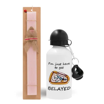 I'm just here to get Belayed, Easter Set, metallic aluminum bottle (500ml) & aromatic flat Easter candle (30cm) (PINK)