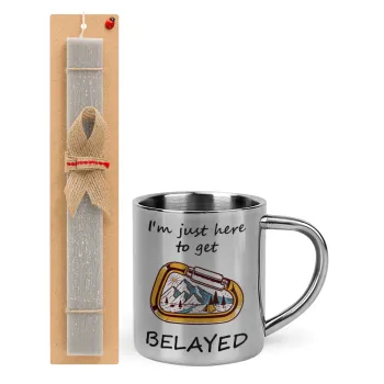 I'm just here to get Belayed, Easter Set, metallic thermal cup (300ml) & Easter aromatic flat candle (30cm) (GRAY)