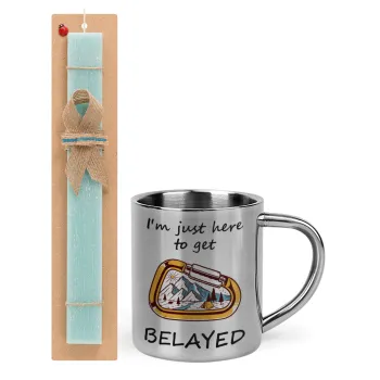 I'm just here to get Belayed, Easter Set, metallic thermal cup (300ml) & aromatic flat Easter candle (30cm) (TURQUOISE)