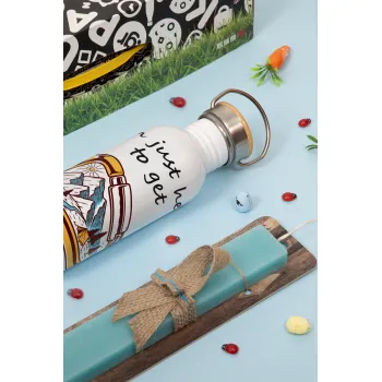I'm just here to get Belayed, Easter Set, SS Metallic water bottle (620ml, stainless steel) & scented flat Easter candle (30cm) (TURQUOISE)