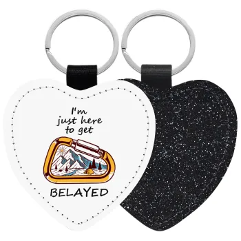 I'm just here to get Belayed, Μπρελόκ PU δερμάτινο glitter καρδιά ΜΑΥΡΟ