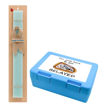 I'm just here to get Belayed, Easter Set, children's snack container BLUE & Easter aromatic flat candle (30cm) (TURQUOISE)