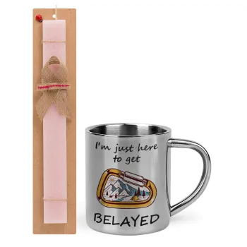I'm just here to get Belayed, Easter Set, metallic thermal cup (300ml) & aromatic flat Easter candle (30cm) (PINK)