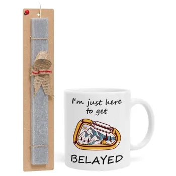 I'm just here to get Belayed, Πασχαλινή Λαμπάδα με Κούπα κεραμική (330ml) & κερί αρωματικό πλακέ (30cm) (ΓΚΡΙ)