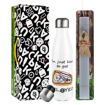 I'm just here to get Belayed, Easter candle, metallic white thermos bottle (500ml) & aromatic flat candle (30cm) (GRAY)