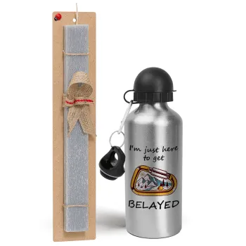 I'm just here to get Belayed, Easter Set, metallic silver aluminum water bottle (500ml) & aromatic flat Easter candle (30cm) (GRAY)