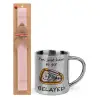 Easter Set, metallic thermal cup (300ml) & aromatic flat Easter candle (30cm) (PINK)