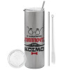 Tumbler stainless steel Silver 600ml, with metal straw & cleaning brush