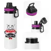 Metallic water bottle with safety lid, 850ml aluminum