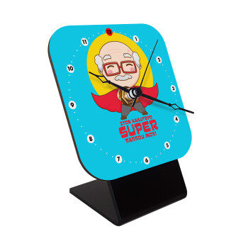 To my best Super Grandpa!, Quartz Wooden table clock with hands (10cm)