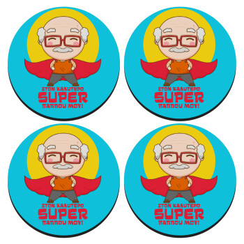 To my best Super Grandpa!, SET of 4 round wooden coasters (9cm)