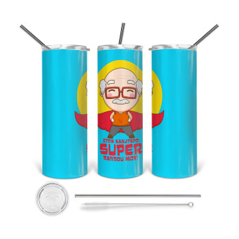 To my best Super Grandpa!, Tumbler stainless steel 600ml, with metal straw & cleaning brush