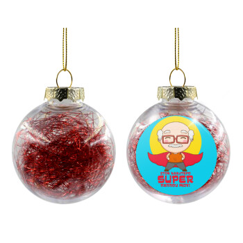 To my best Super Grandpa!, Χριστουγεννιάτικη μπάλα δένδρου διάφανη με κόκκινο γέμισμα 8cm