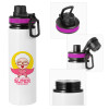 Metallic water bottle with safety lid, 850ml aluminum