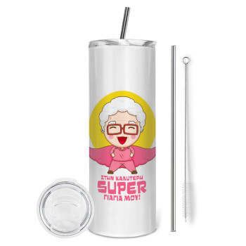To my best Super Grandma!, Eco friendly stainless steel tumbler 600ml, with metal straw & cleaning brush