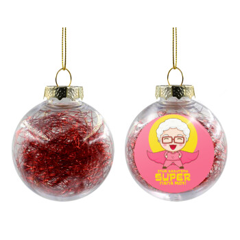 To my best Super Grandma!, Χριστουγεννιάτικη μπάλα δένδρου διάφανη με κόκκινο γέμισμα 8cm