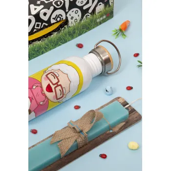 Στην καλύτερη Super γιαγιά μου!, Πασχαλινή Λαμπάδα με παγούρι μεταλλικό (620ml, stainless steel) & κερί αρωματικό πλακέ (30cm) (ΤΙΡΚΟΥΑΖ)