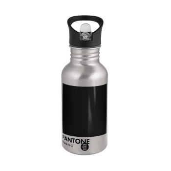 Pantone Black, Water bottle Silver with straw, stainless steel 500ml