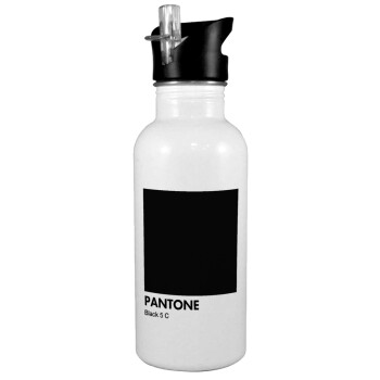 Pantone Black, White water bottle with straw, stainless steel 600ml
