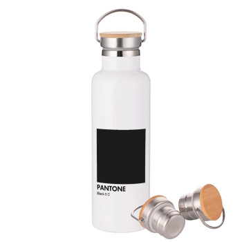 Pantone Black, Stainless steel White with wooden lid (bamboo), double wall, 750ml