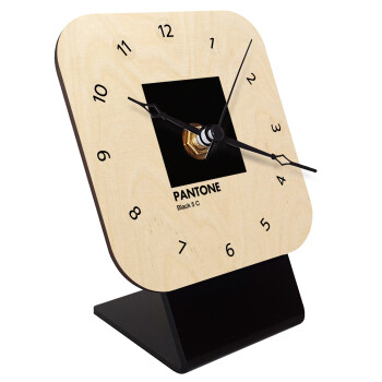 Pantone Black, Quartz Table clock in natural wood (10cm)