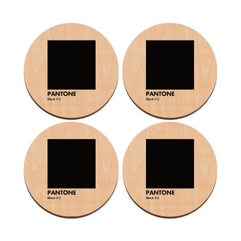 Pantone Black, ΣΕΤ x4 Σουβέρ ξύλινα στρογγυλά plywood (9cm)