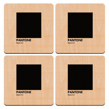 Pantone Black, ΣΕΤ x4 Σουβέρ ξύλινα τετράγωνα plywood (9cm)
