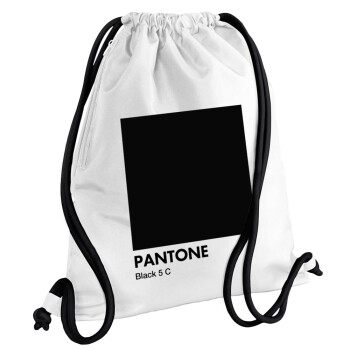 Pantone Black, Τσάντα πλάτης πουγκί GYMBAG λευκή, με τσέπη (40x48cm) & χονδρά κορδόνια
