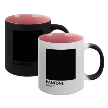 Pantone Black, Κούπα Μαγική εσωτερικό ΡΟΖ, κεραμική 330ml που αλλάζει χρώμα με το ζεστό ρόφημα