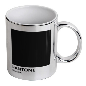 Pantone Black, Mug ceramic, silver mirror, 330ml