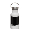 Metallic thermos (Stainless steel) White with wooden lid (bamboo), double-walled, 350ml