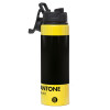 Metallic water bottle with safety lid, 850ml aluminum