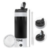 Travel Tumbler 2 Lids, with metal straw & cleaning brush (Stainless steel 304 Food grade, BPA free, 600ml)