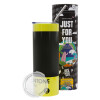 Neon Yellow Travel Tumbler, with metal straw (Stainless steel 304 Food grade, BPA free, 600ml)