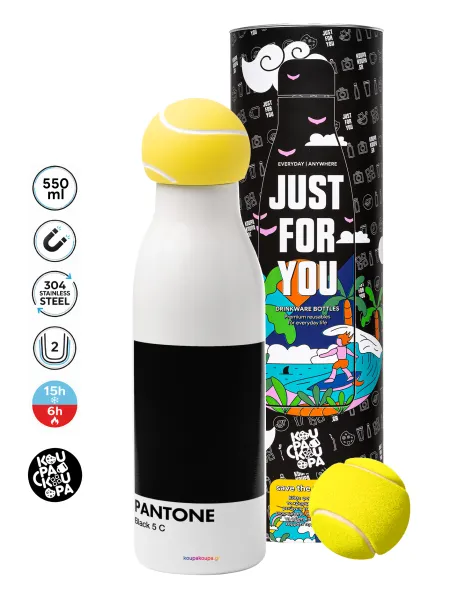 Pantone Black — Μπάλα τένις μεταλλικό παγούρι θερμός, διπλού τοιχώματος, 550ml