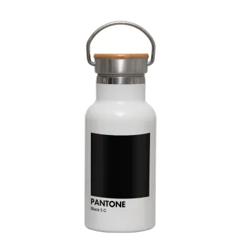 Pantone Black, Metallic thermos (Stainless steel) White with wooden lid (bamboo), double-walled, 350ml