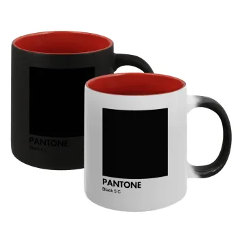 Pantone Black, Κούπα Μαγική εσωτερικό κόκκινο, κεραμική, 330ml που αλλάζει χρώμα με το ζεστό ρόφημα
