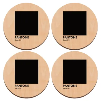 Pantone Black, ΣΕΤ x4 Σουβέρ ξύλινα στρογγυλά plywood (9cm)