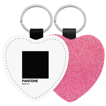 Pantone Black, Μπρελόκ PU δερμάτινο glitter καρδιά ΡΟΖ