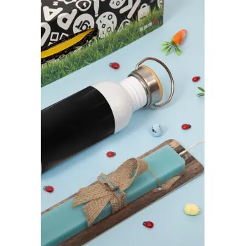 Pantone Black, Πασχαλινή Λαμπάδα με παγούρι μεταλλικό (620ml, stainless steel) & κερί αρωματικό πλακέ (30cm) (ΤΙΡΚΟΥΑΖ)